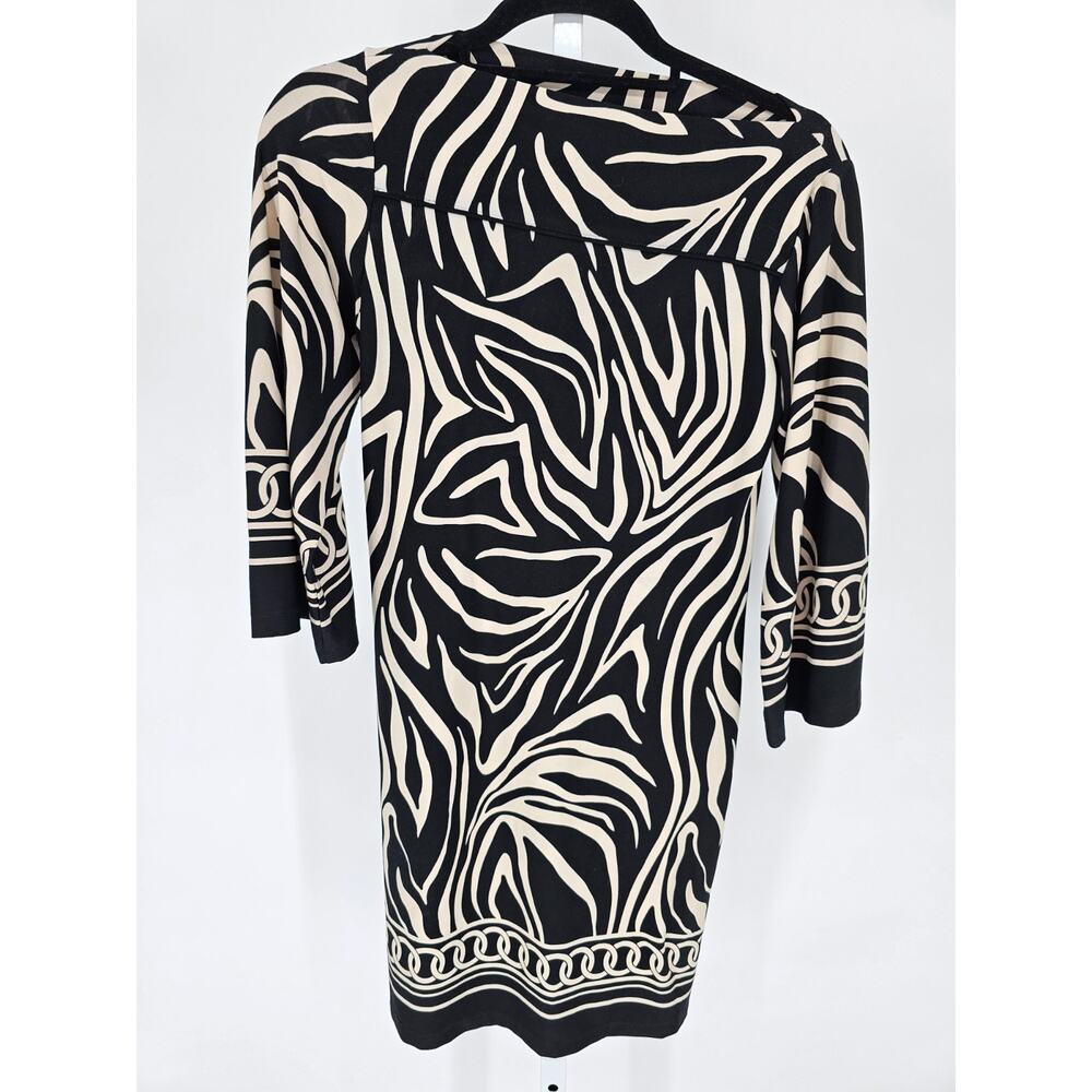 En Focus Studio Womens Sz 6 Knee Length Dress Zebra Print 3/4 Sleeve Black Tan